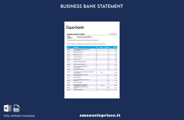 stile verificato Modello di estratto conto della società bancaria Equabank Model